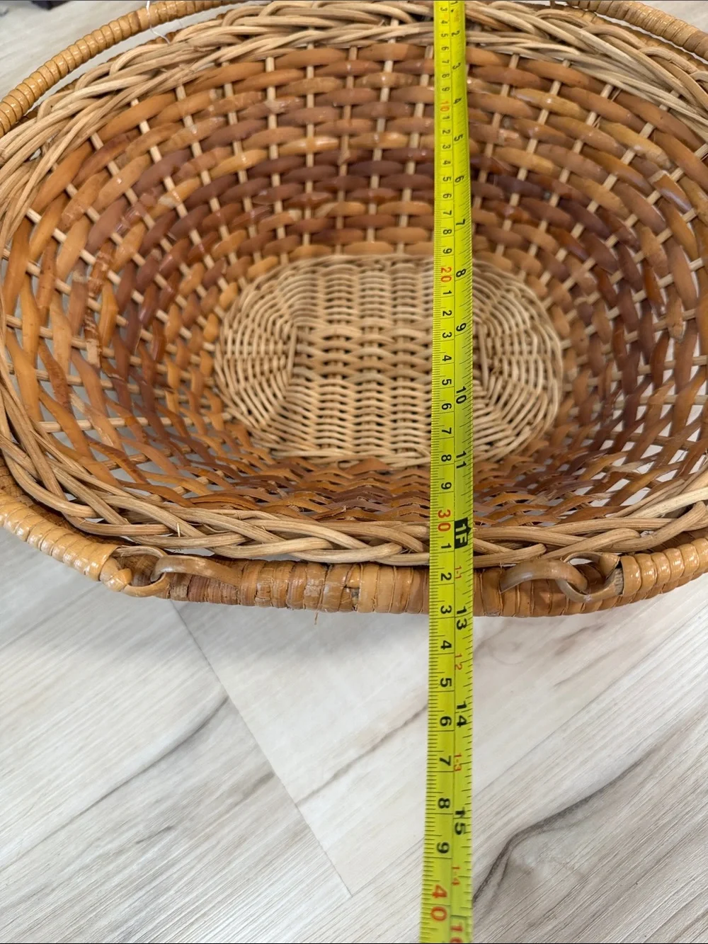 Vintage Large Woven Rattan Basket Double Handles Pedestal Boho Farmhouse Décor
